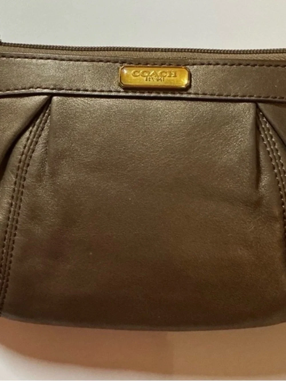 Coach Brown Leather Clutch with Gold-Tone Plaque - Picture 1 of 4